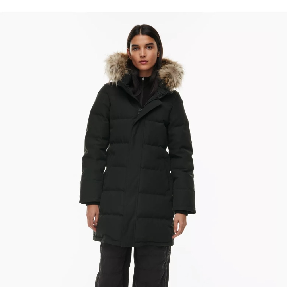 Aritzia Black Puffer Jacket with Fur Trim